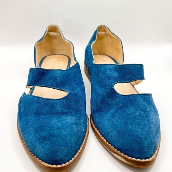 Anthropologie Sasha Cut Out Blue Suede Flats, Size 6 - Picture 2 of 5